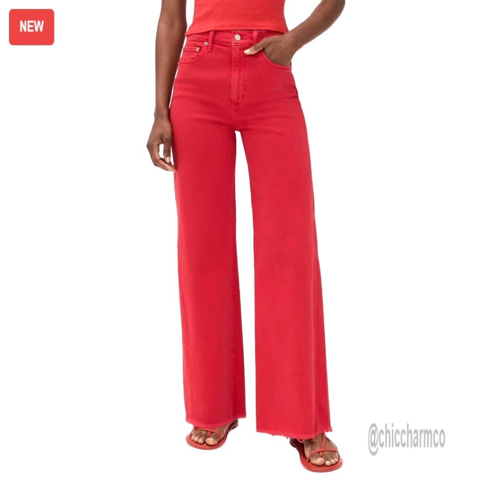 High Waisted Stretch Denim Jeans Straight Leg Flare Raw Hem Pants